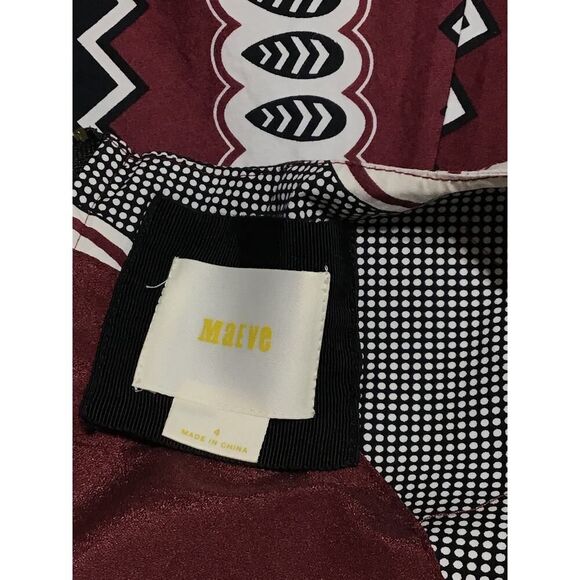 Maeve Moonsong Black Burgundy Cotton Retro Dress Sz 4 - Picture 5 of 7